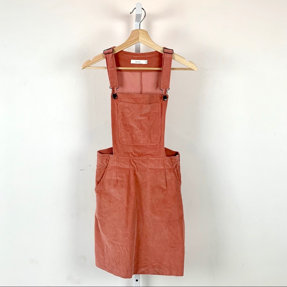 Clad & Cloth Corduroy Overall Jumper Dress Coral